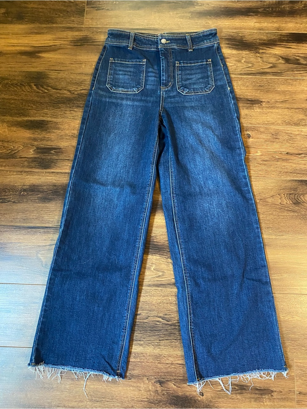 Wide leg dark wash high rise jeans size 4/27 stretch denim Oat